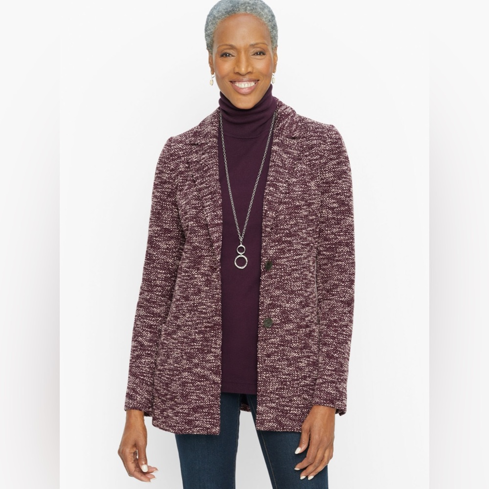 TALBOTS Mélange Herringbone Blazer in Berry Red Size 16